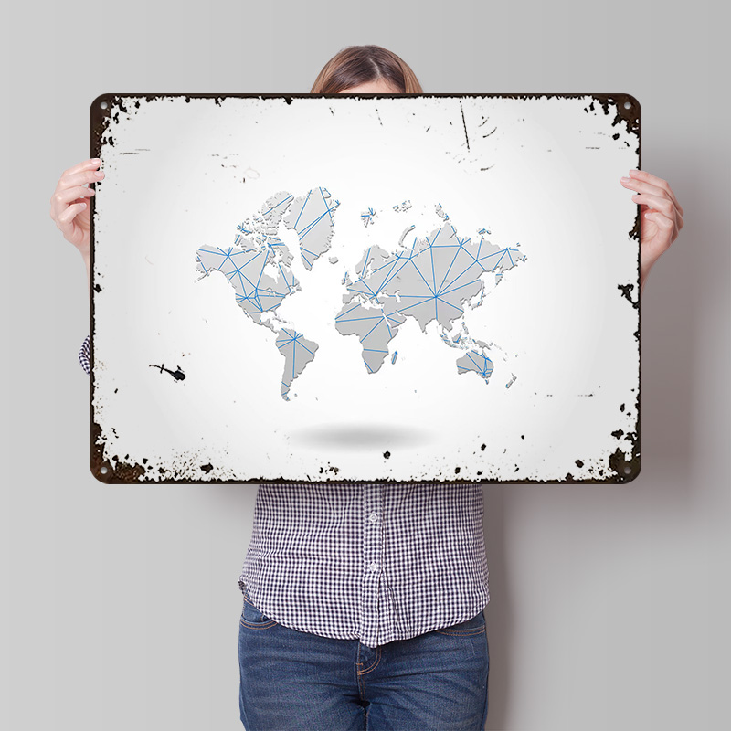 World Of Retro Gaming - World Map Tinplate Poster Custom Wall